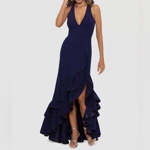Betsy Adam Navy Ruffle Gown Sz 6